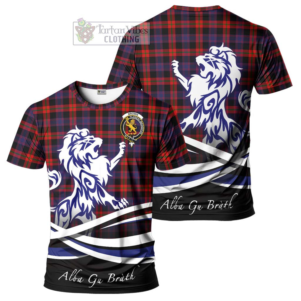 Tartan Vibes Clothing Brown Tartan Cotton T-shirt with Alba Gu Brath Regal Lion Emblem