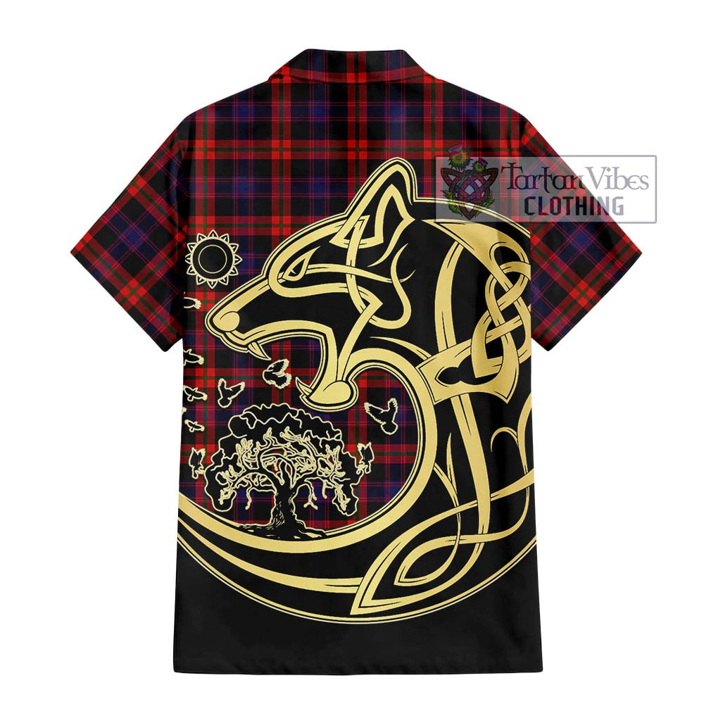 Brown (Broun) Tartan Short Sleeve Button Shirt with Family Crest Celtic Wolf Style - Tartan Vibes Clothing