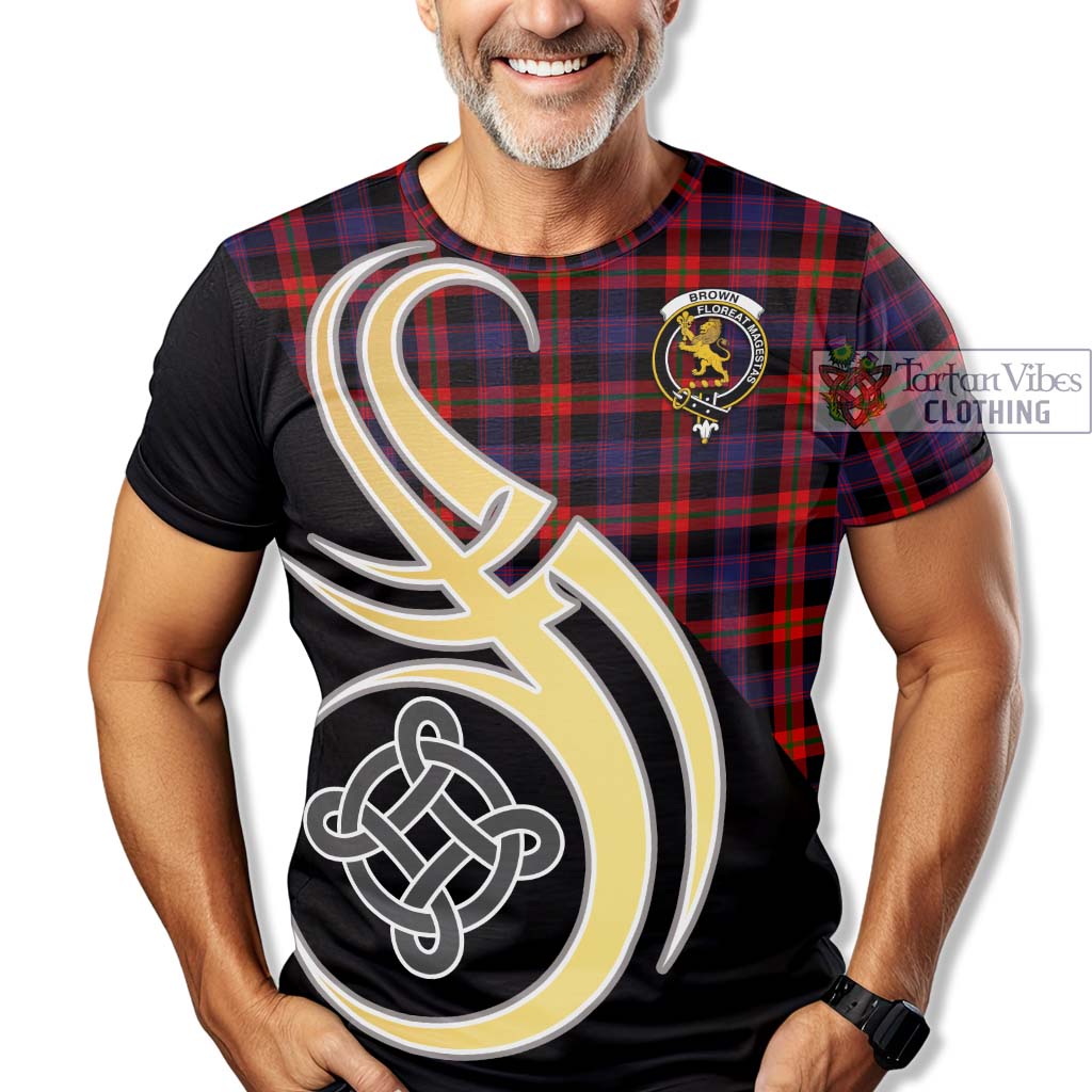 Tartan Vibes Clothing Brown Tartan T-Shirt with Family Crest and Celtic Symbol Style