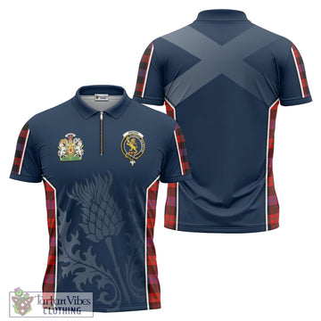 Tartan Vibes Clothing Brown Tartan Zipper Polo Shirt with Family Crest and Scottish Thistle Vibes Sport Style