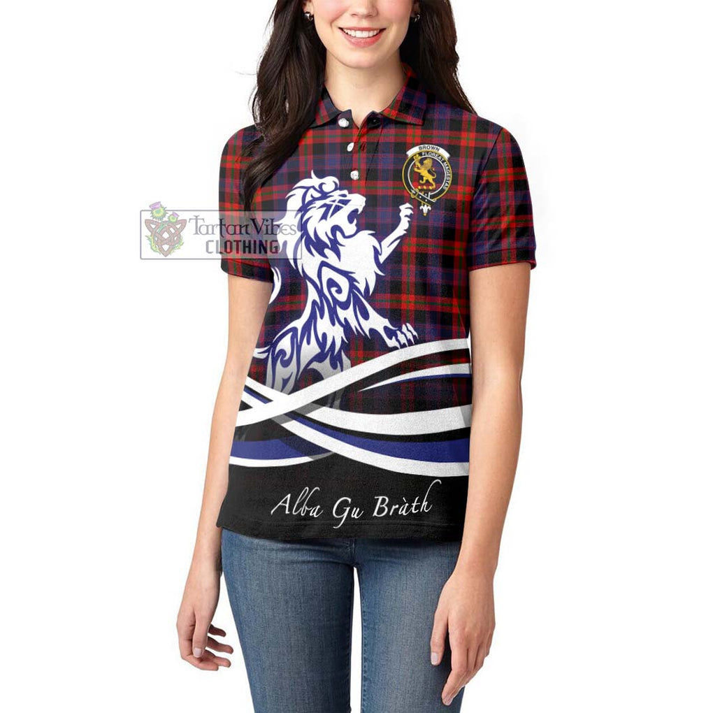 Brown (Broun) Tartan Women's Polo Shirt with Alba Gu Brath Regal Lion Emblem - Tartan Vibes Clothing