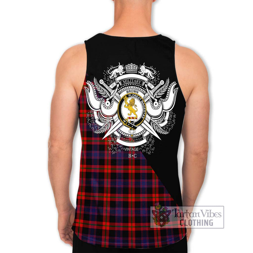 Brown (Broun) Tartan Men's Tank Top with Family Crest and Military Logo Style - Tartanvibesclothing Shop
