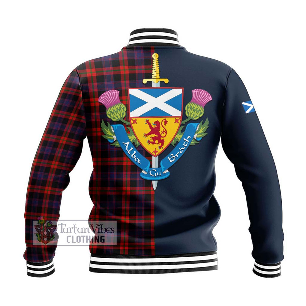 Tartan Vibes Clothing Brown Tartan Baseball Jacket with Scottish Lion Royal Arm Half Style