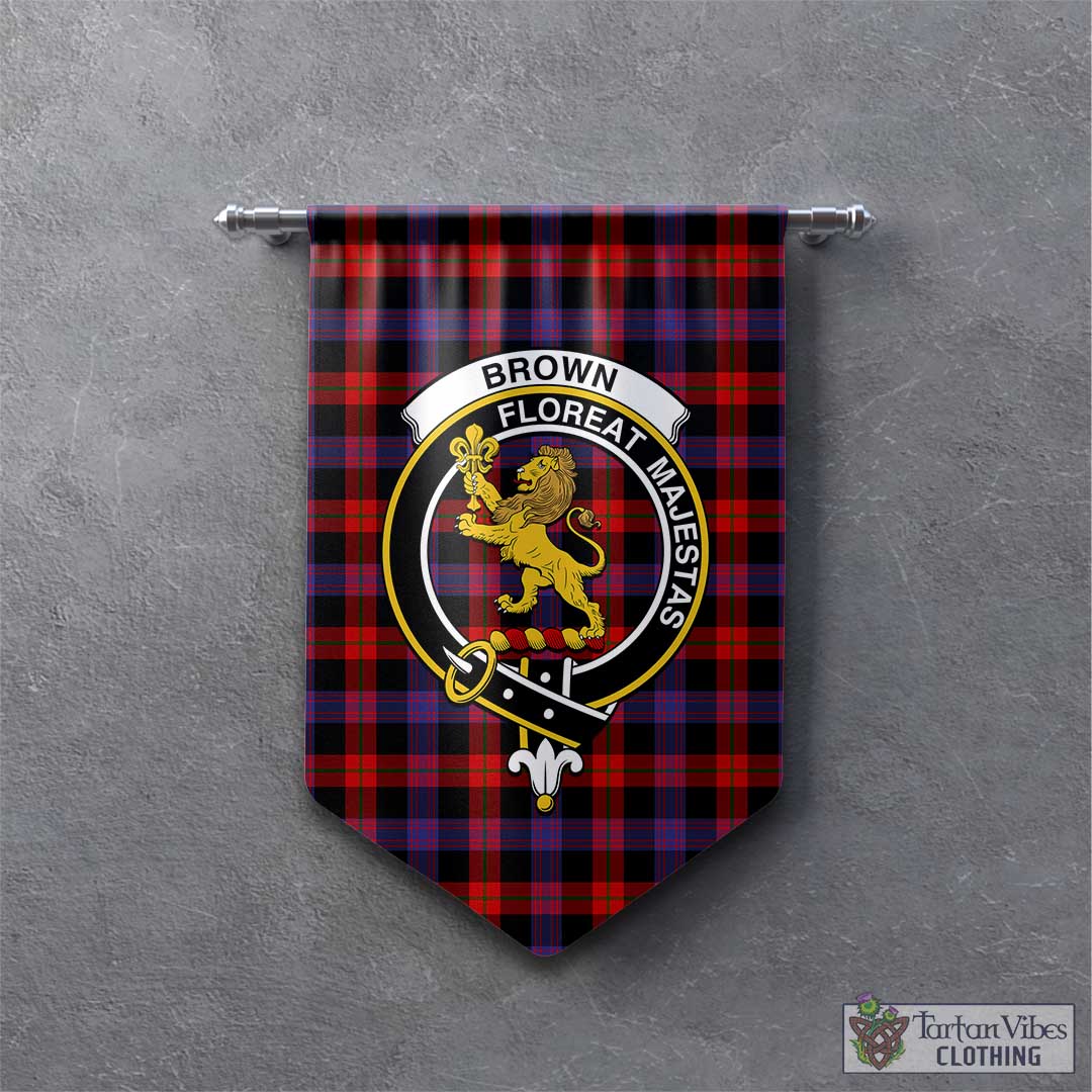 Tartan Vibes Clothing Brown Tartan Gonfalon, Tartan Banner with Family Crest