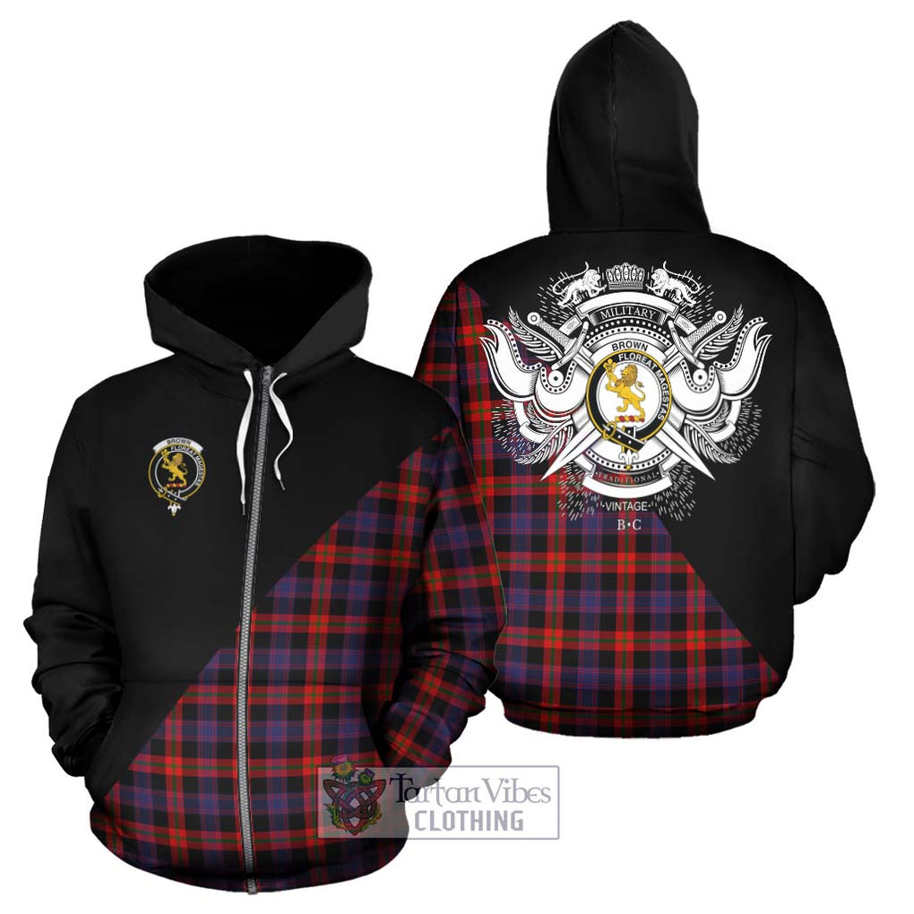 Brown (Broun) Tartan Hoodie with Family Crest and Military Logo Style - Tartanvibesclothing Shop