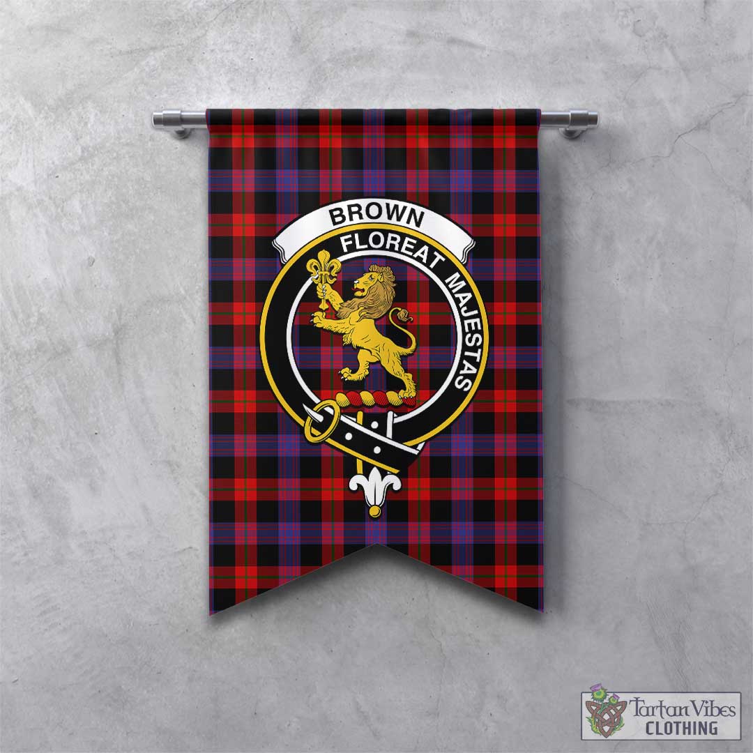 Tartan Vibes Clothing Brown Tartan Gonfalon, Tartan Banner with Family Crest