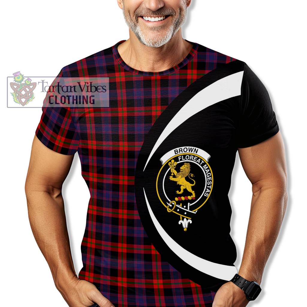 Tartan Vibes Clothing Brown Tartan T-Shirt with Family Crest Circle Style