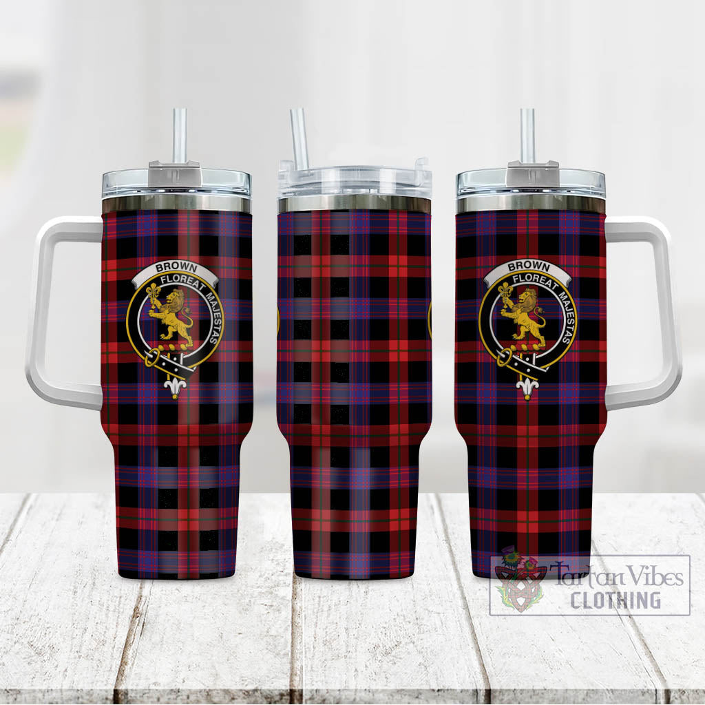 Tartan Vibes Clothing Brown Tartan and Family Crest Tumbler with Handle