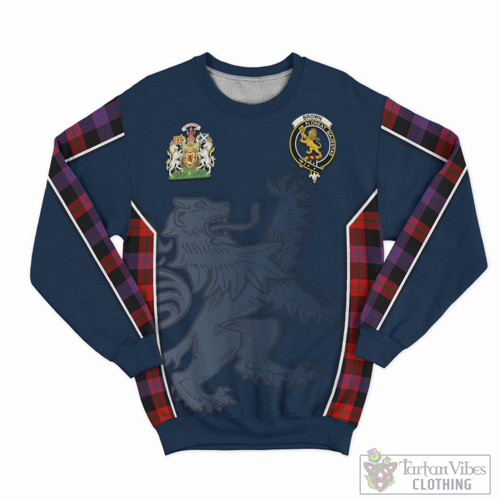 Tartan Vibes Clothing Brown Tartan Sweater with Family Crest and Lion Rampant Vibes Sport Style