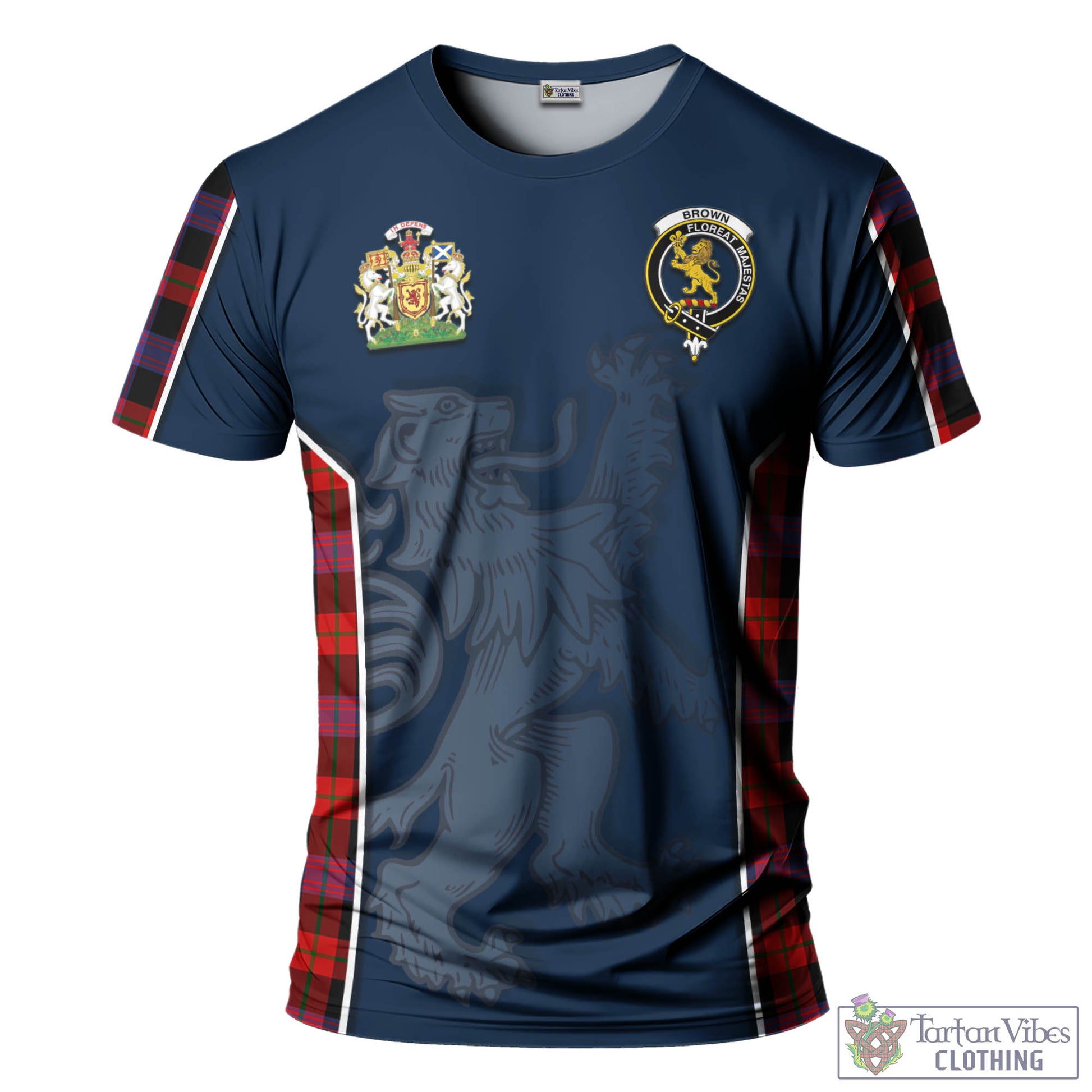 Tartan Vibes Clothing Brown Tartan T-Shirt with Family Crest and Lion Rampant Vibes Sport Style