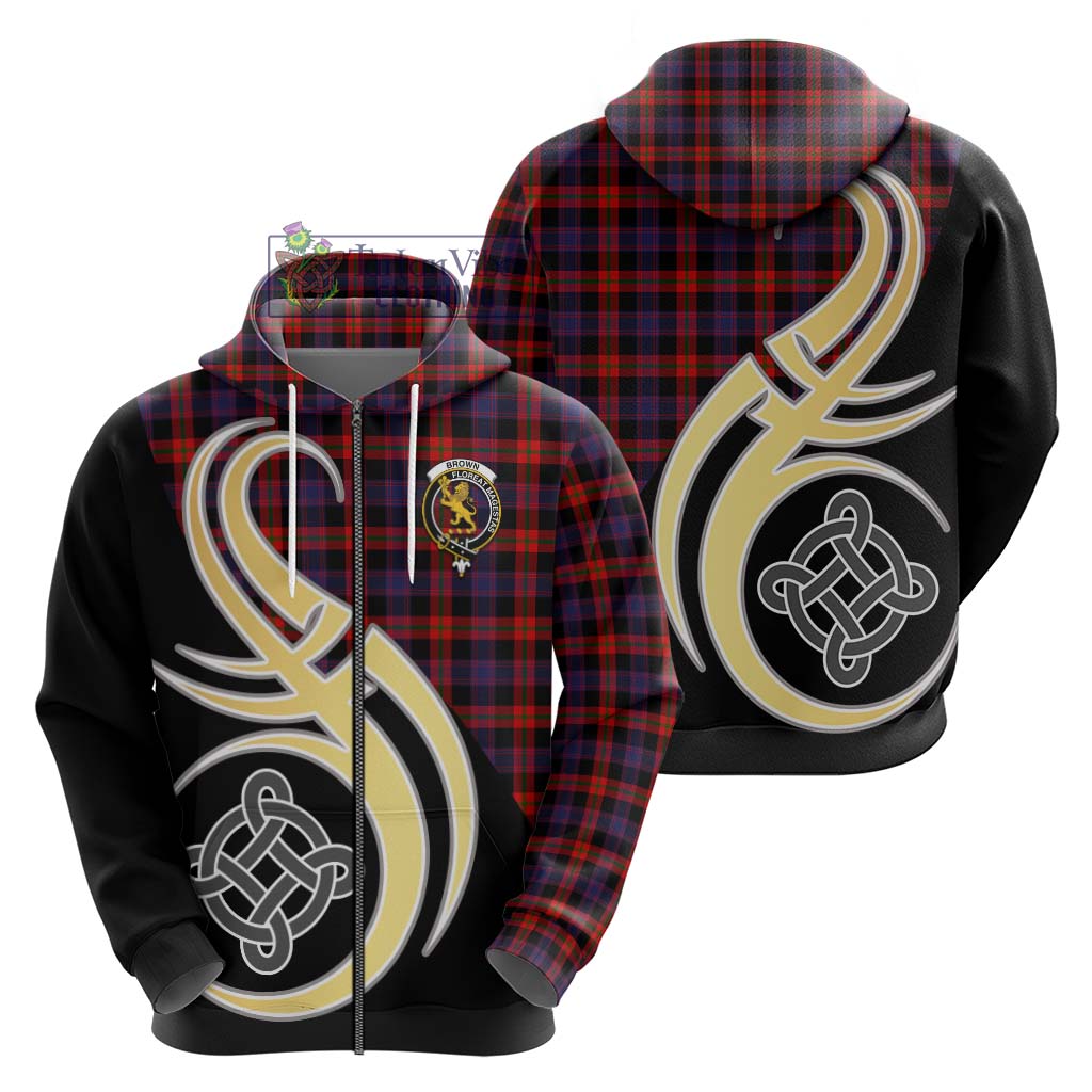 Brown (Broun) Tartan Hoodie with Family Crest and Celtic Symbol Style - Tartan Vibes Clothing