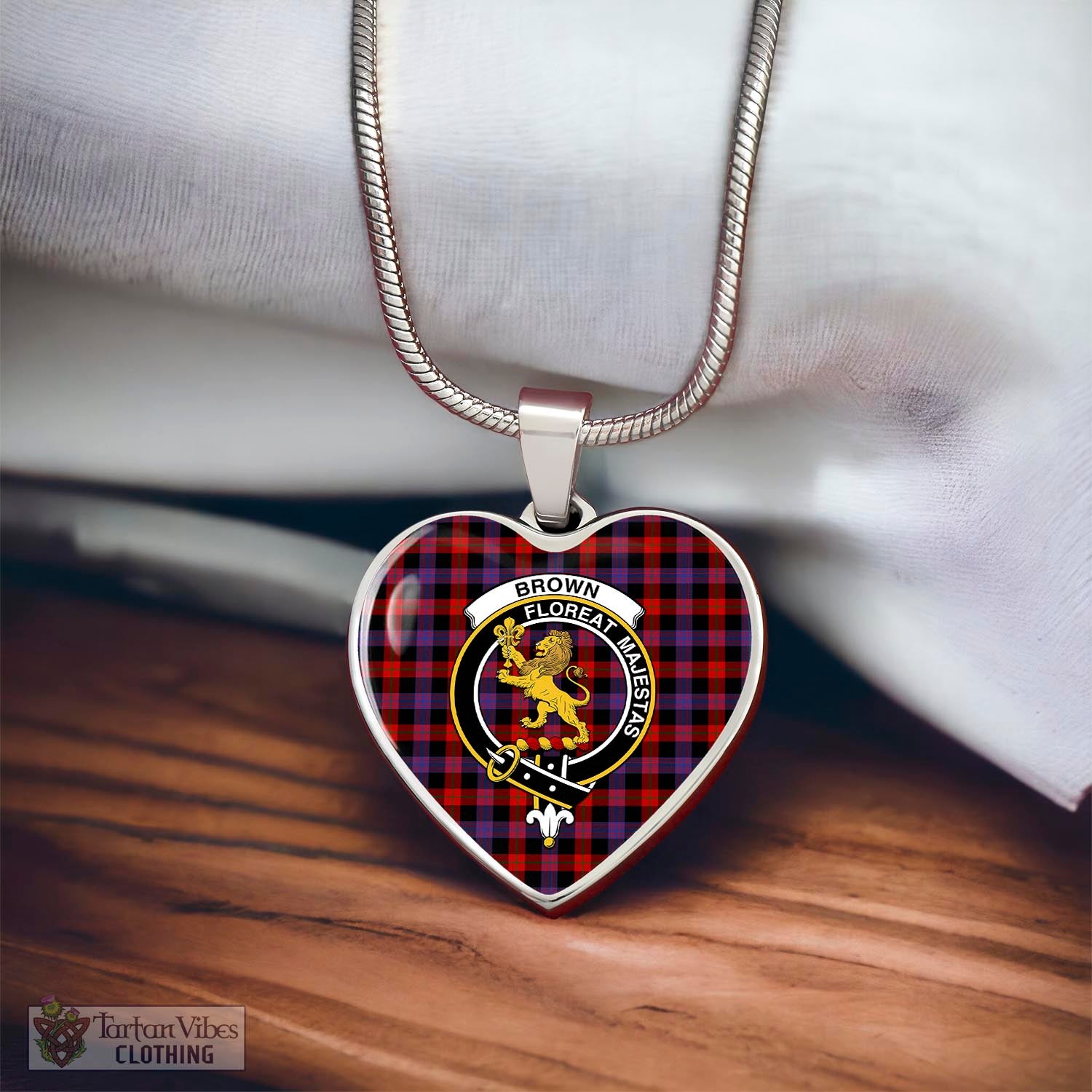 Tartan Vibes Clothing Brown Tartan Heart Necklace with Family Crest