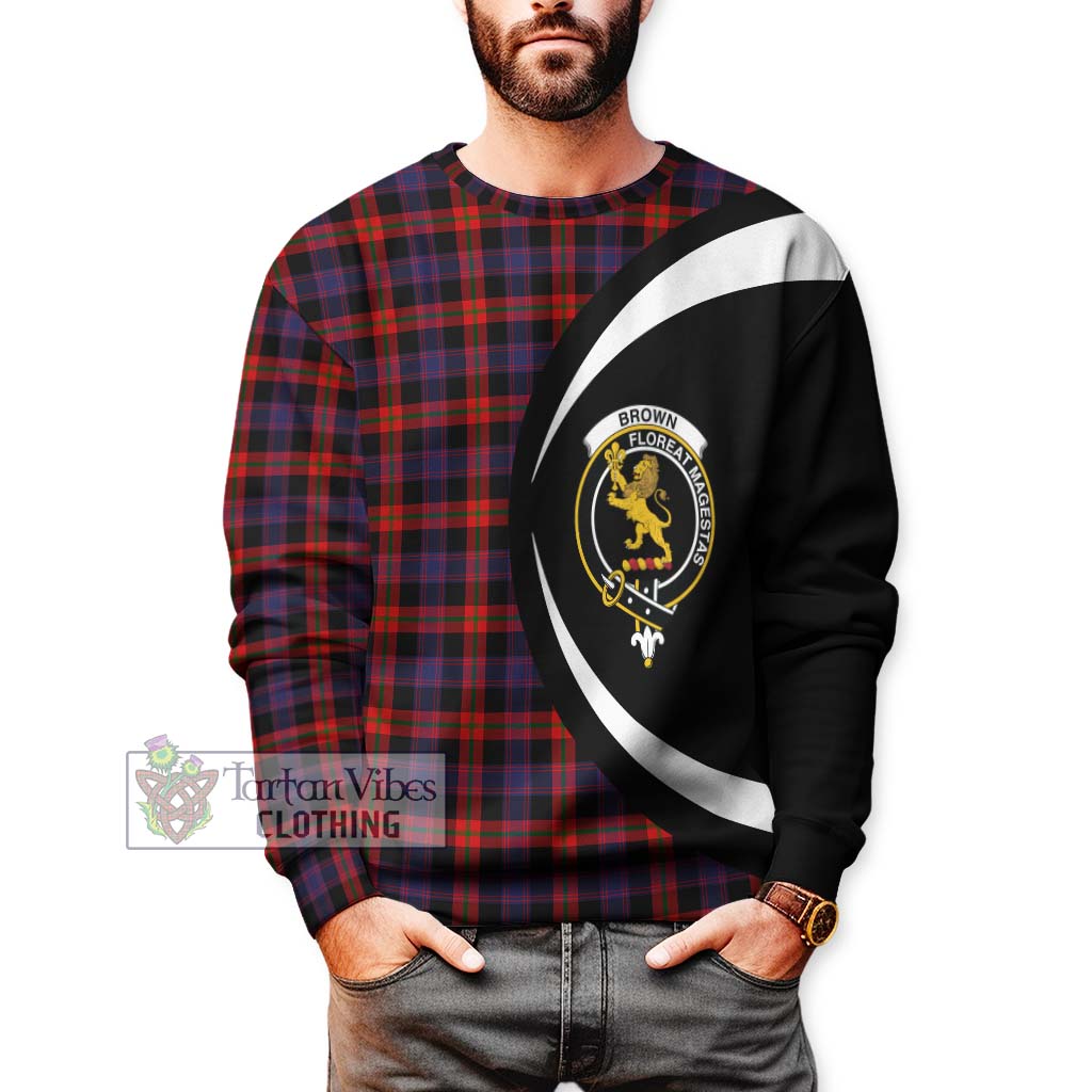 Brown (Broun) Tartan Sweatshirt with Family Crest Circle Style - Tartan Vibes Clothing
