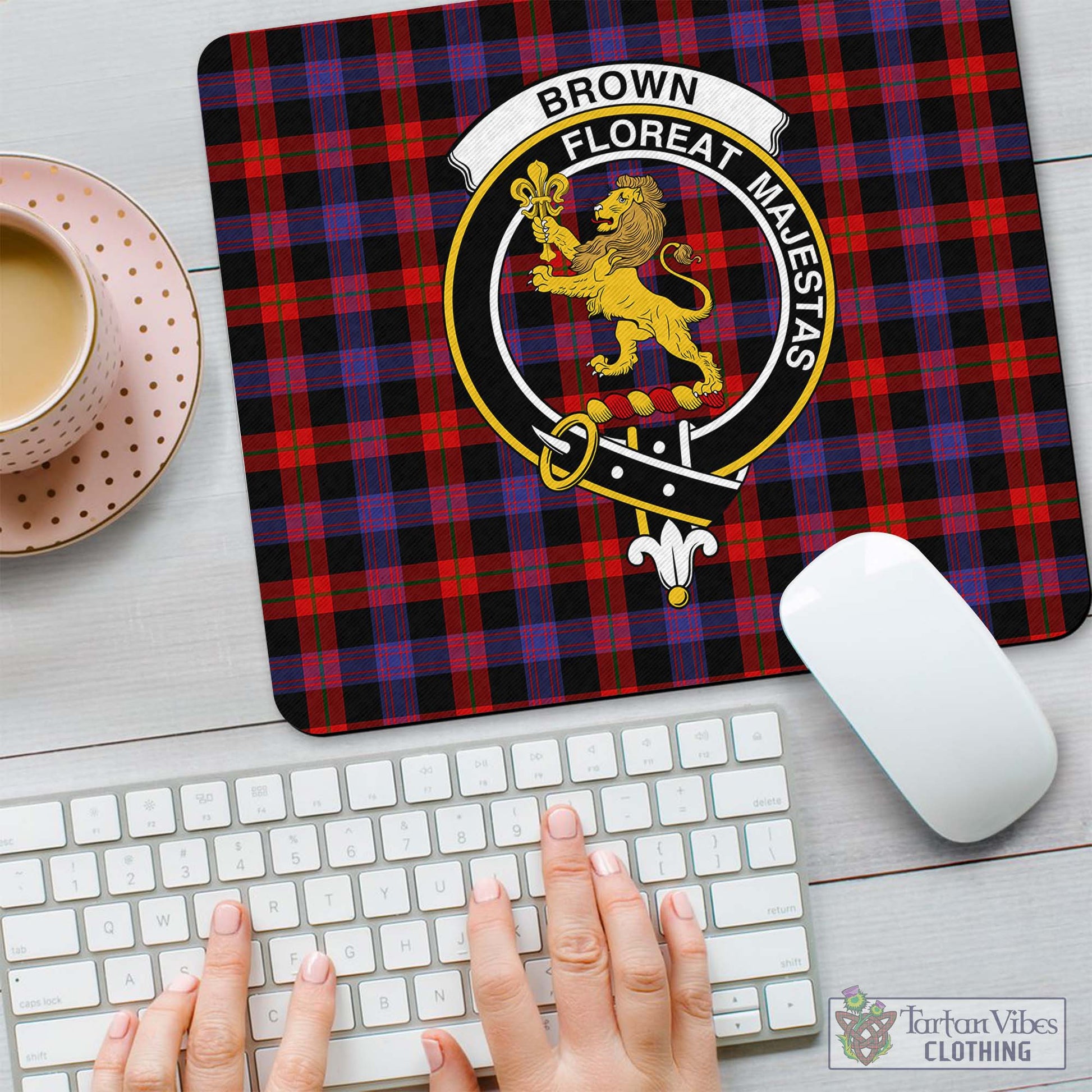 Tartan Vibes Clothing Brown Tartan Mouse Pad with Family Crest