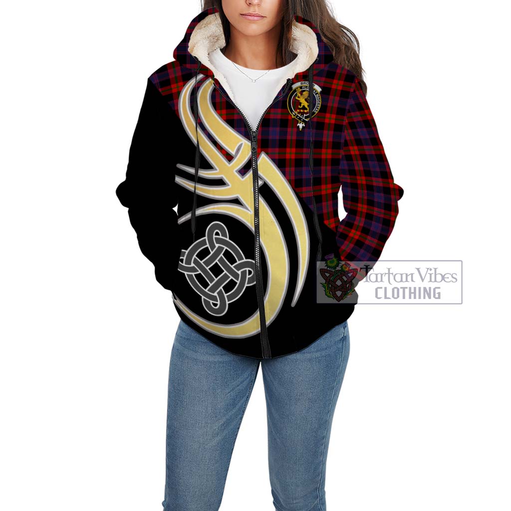 Brown (Broun) Tartan Sherpa Hoodie with Family Crest and Celtic Symbol Style Unisex - Tartan Vibes Clothing
