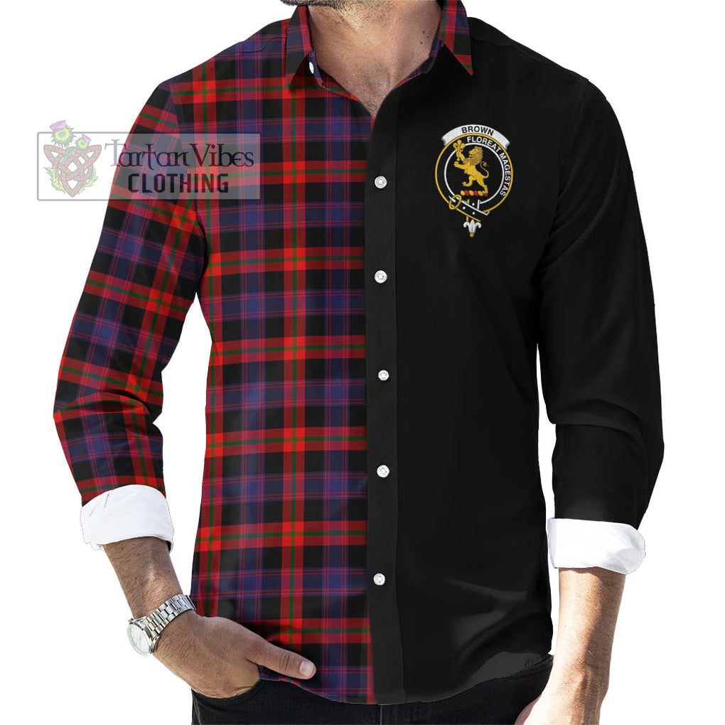 Brown (Broun) Tartan Long Sleeve Button Shirt with Family Crest and Half Of Me Style - Tartanvibesclothing Shop