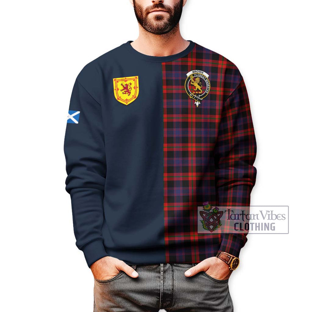 Tartan Vibes Clothing Brown Tartan Sweatshirt with Scottish Lion Royal Arm Half Style