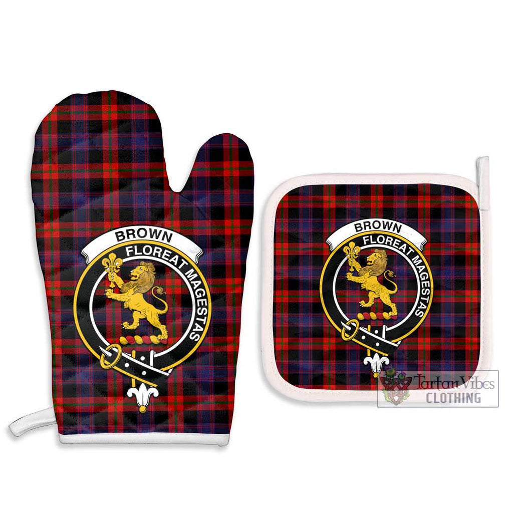 Brown (Broun) Tartan Combo Oven Mitt & Pot-Holder with Family Crest - Tartan Vibes Clothing