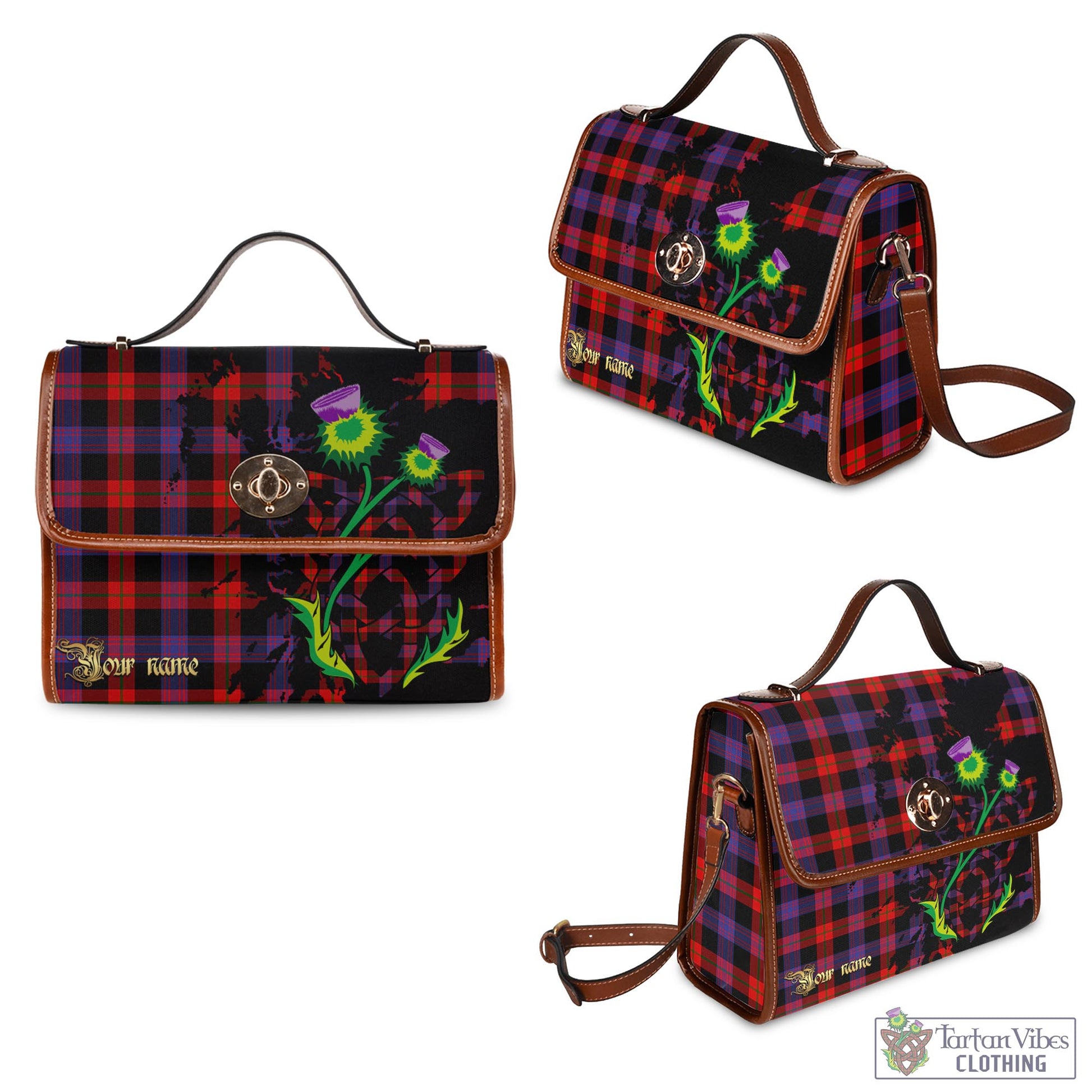 Tartan Vibes Clothing Brown Tartan Waterproof Canvas Bag with Scotland Map and Thistle Celtic Accents