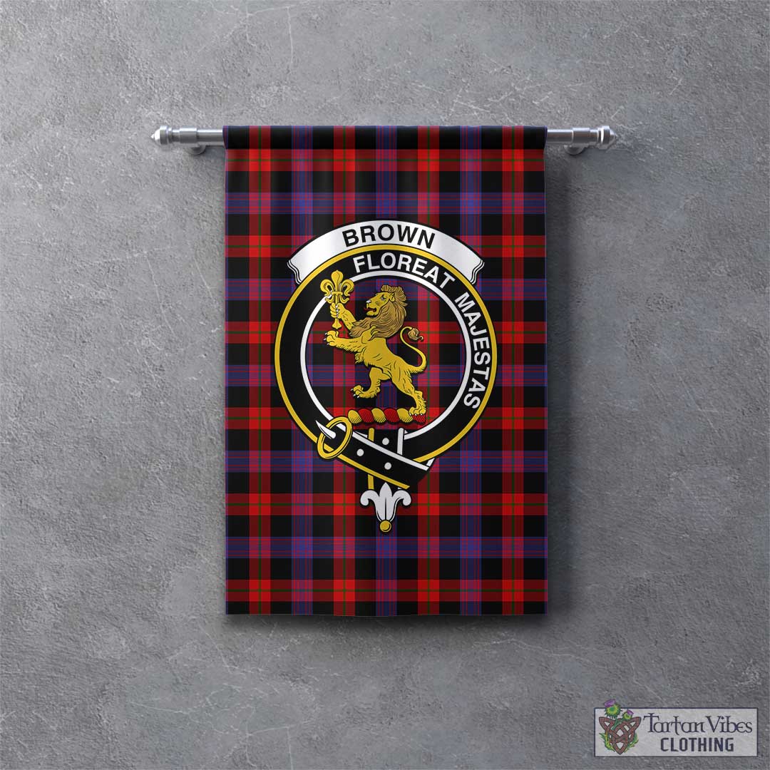 Tartan Vibes Clothing Brown Tartan Gonfalon, Tartan Banner with Family Crest