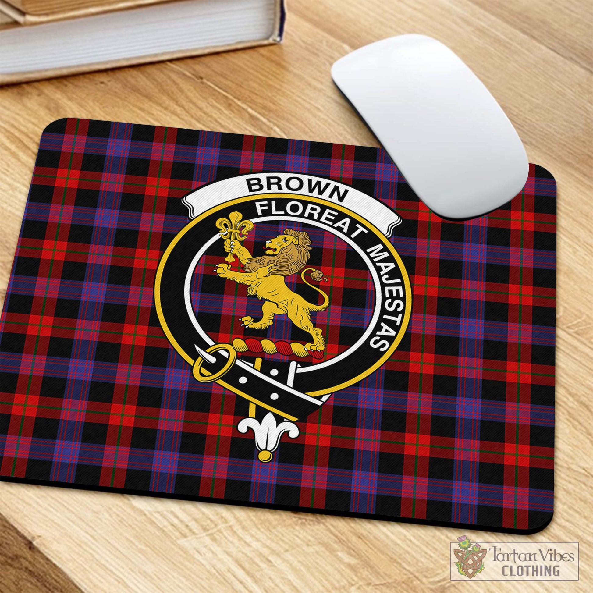 Tartan Vibes Clothing Brown Tartan Mouse Pad with Family Crest