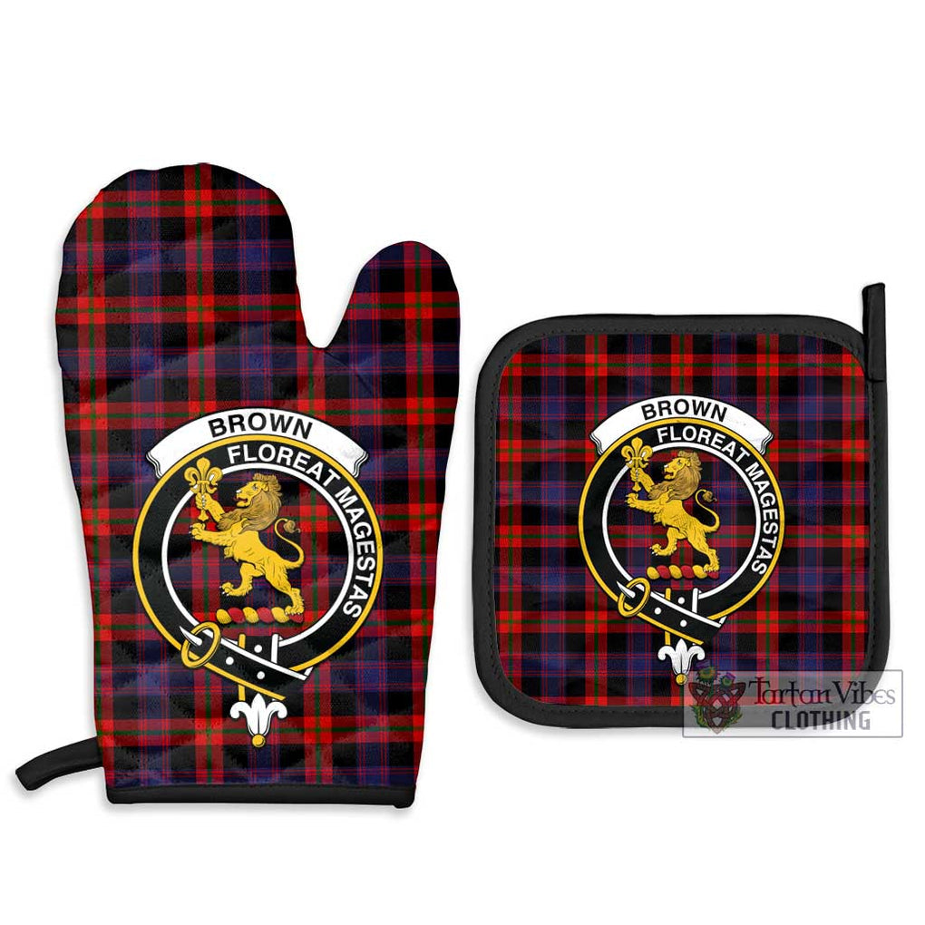 Brown (Broun) Tartan Combo Oven Mitt & Pot-Holder with Family Crest - Tartan Vibes Clothing