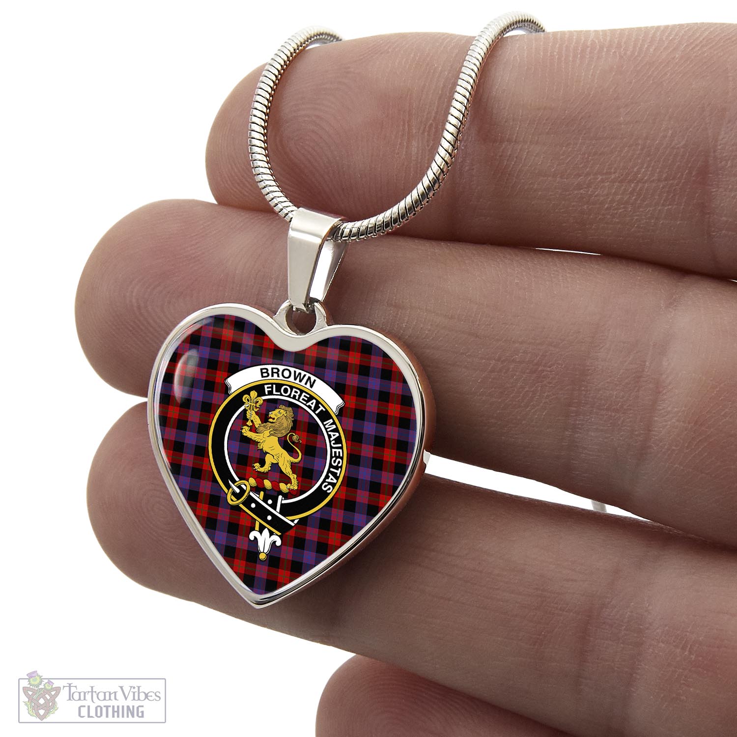 Tartan Vibes Clothing Brown Tartan Heart Necklace with Family Crest