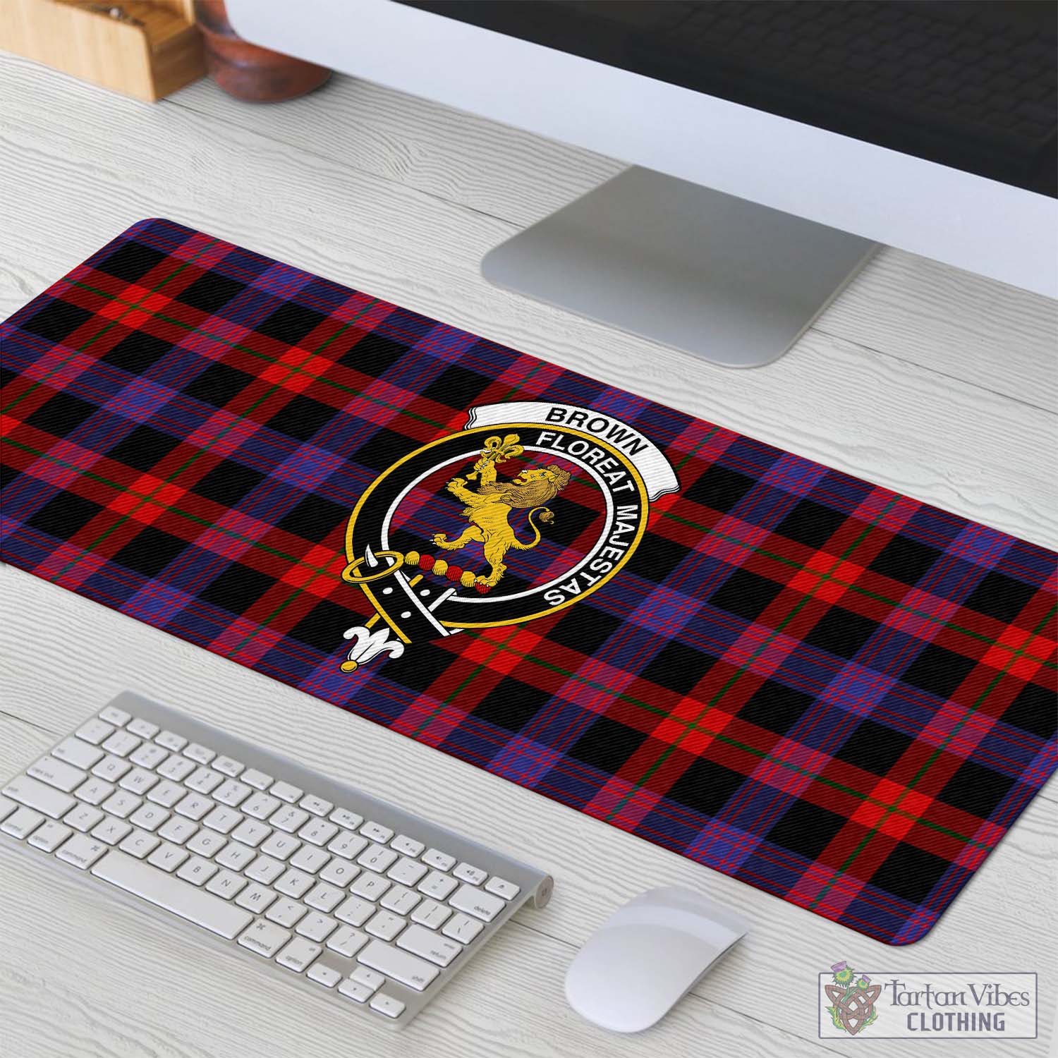 Tartan Vibes Clothing Brown Tartan Mouse Pad with Family Crest