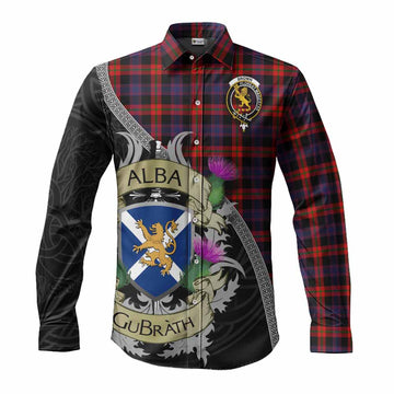 Tartan Vibes Clothing Brown (Broun) Tartan Family Crest Long Sleeve Button Shirt Lion Rampant Royal Thistle Shield Celtic Inspired