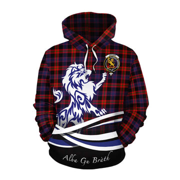 Tartan Vibes Clothing Brown (Broun) Tartan Cotton Hoodie with Alba Gu Brath Regal Lion Emblem