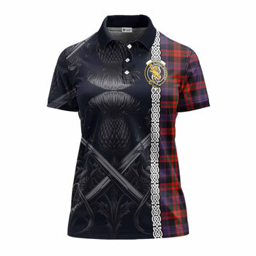 Tartan Vibes Clothing Brown (Broun) Tartan Women's Polo Shirt with Family Crest Cross Sword Thistle Celtic Vibes