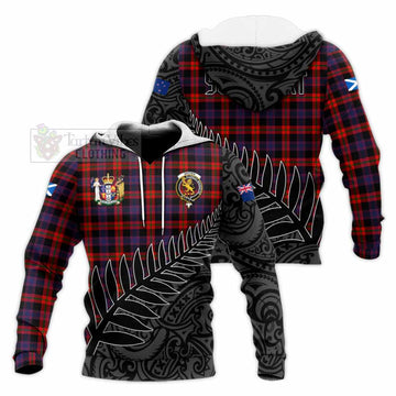 Tartan Vibes Clothing Brown (Broun) Crest Tartan Knitted Hoodie with New Zealand Silver Fern Half Style