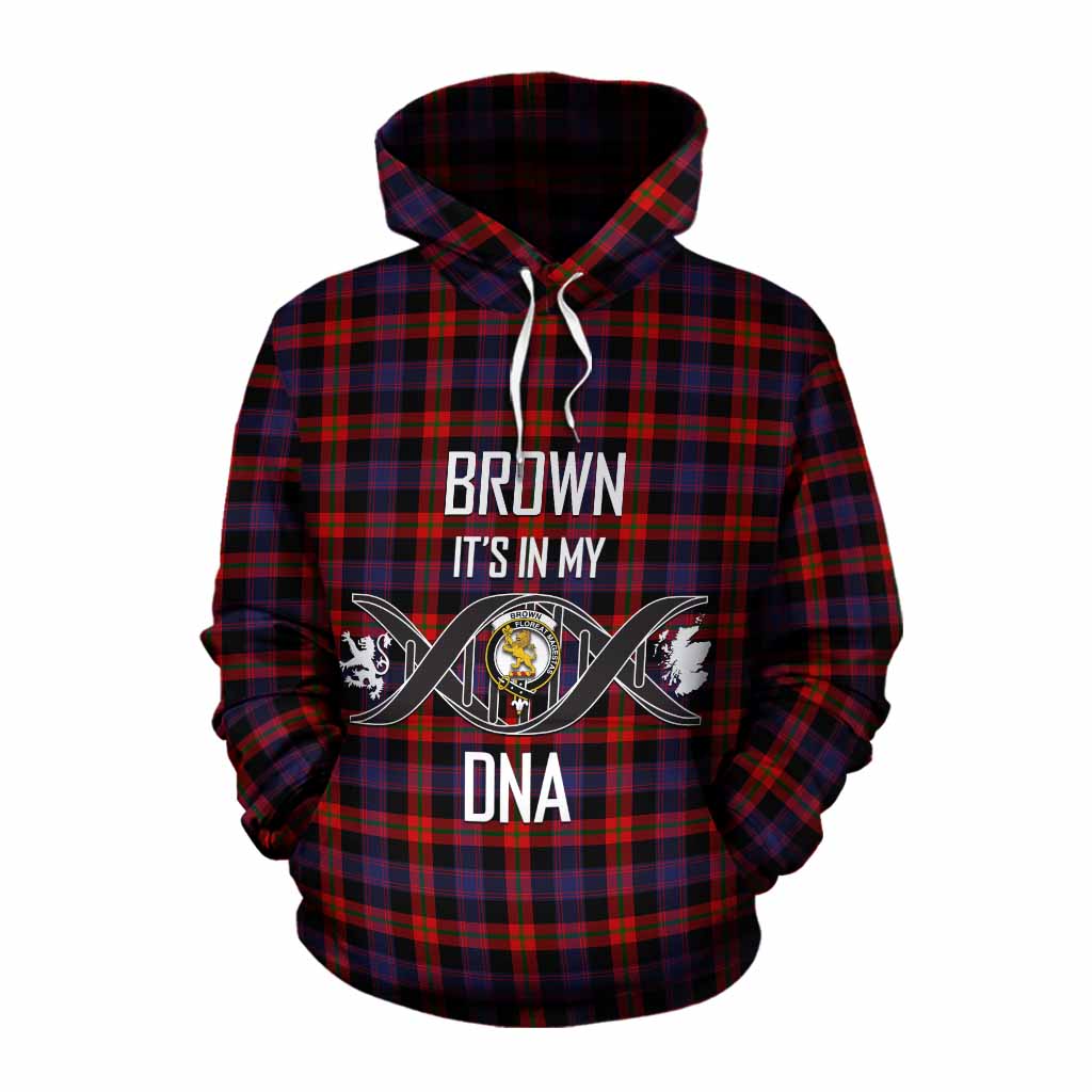 Tartan Vibes Clothing Brown (Broun) Tartan Cotton Hoodie with Family Crest DNA In Me Style