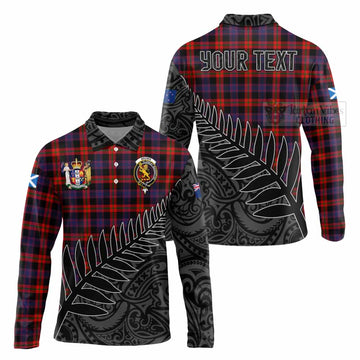 Tartan Vibes Clothing Brown (Broun) Crest Tartan Long Sleeve Polo Shirt with New Zealand Silver Fern Half Style