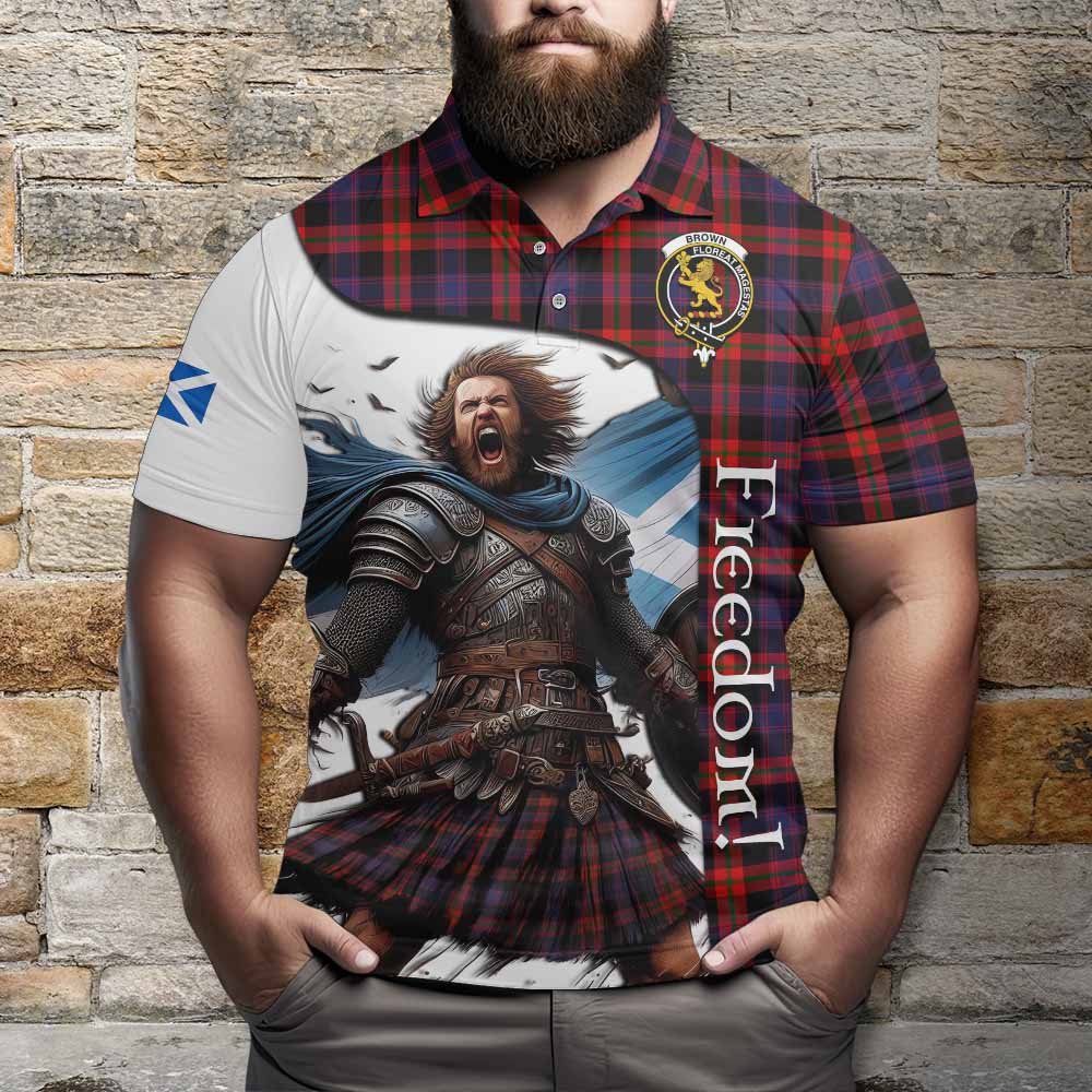 Tartan Vibes Clothing Brown (Broun) Crest Tartan Polo Shirt Inspired by the Freedom of Scottish Warrior