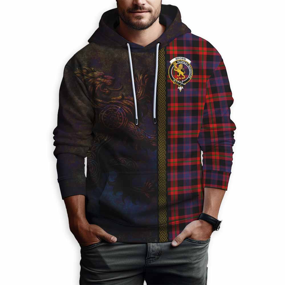 Tartan Vibes Clothing Brown (Broun) Tartan Family Crest Hoodie Alba Gu Brath Be Brave Lion Ancient Style