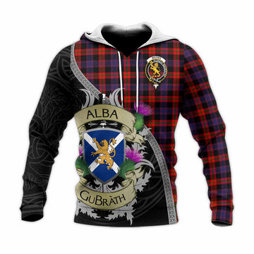 Tartan Vibes Clothing Brown (Broun) Tartan Family Crest Knitted Hoodie Lion Rampant Royal Thistle Shield Celtic Inspired