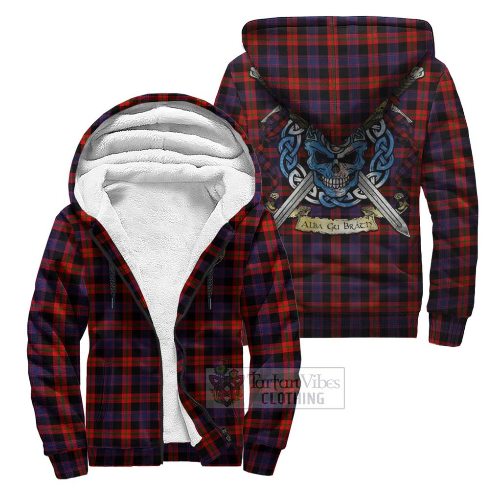 Tartan Vibes Clothing Brown (Broun) Tartan Sherpa Hoodie with Family Crest Celtic Skull Style