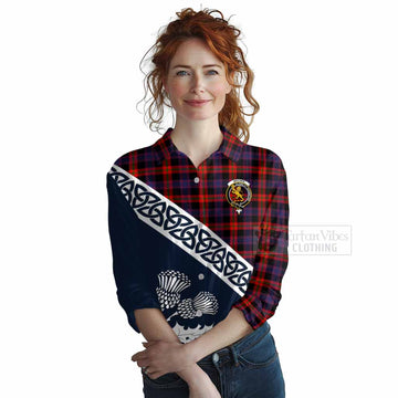 Tartan Vibes Clothing Brown (Broun) Tartan Women's Casual Shirt Featuring Thistle and Scotland Map