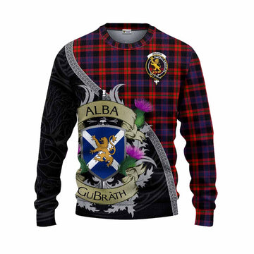 Tartan Vibes Clothing Brown (Broun) Tartan Family Crest Knitted Sweater Lion Rampant Royal Thistle Shield Celtic Inspired