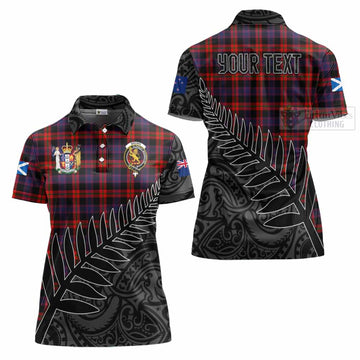 Tartan Vibes Clothing Brown (Broun) Crest Tartan Women's Polo Shirt with New Zealand Silver Fern Half Style