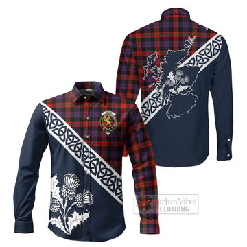 Tartan Vibes Clothing Brown (Broun) Tartan Long Sleeve Button Shirt Featuring Thistle and Scotland Map