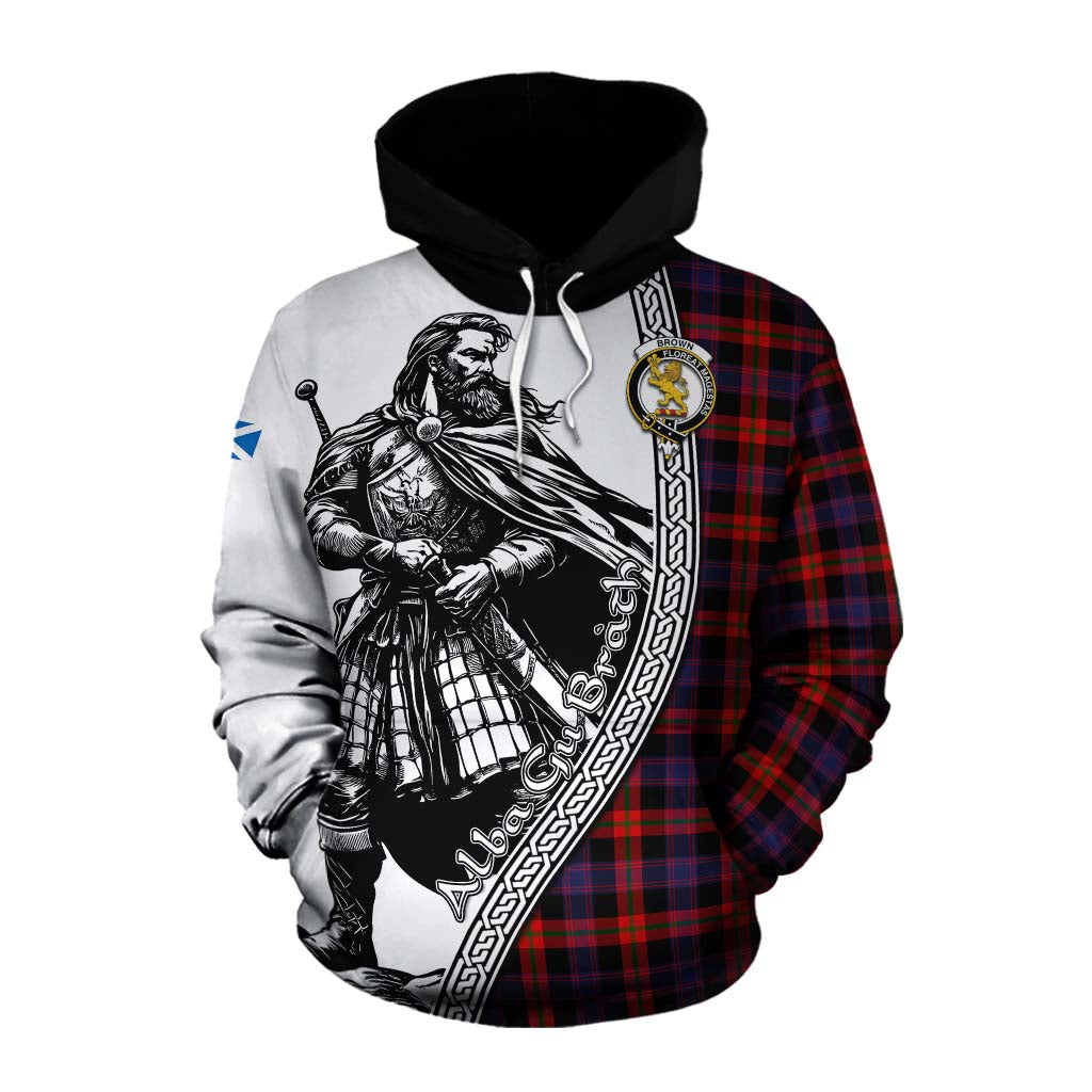 Tartan Vibes Clothing Brown (Broun) Tartan Clan Crest Cotton Hoodie with Highlander Warrior Celtic Style