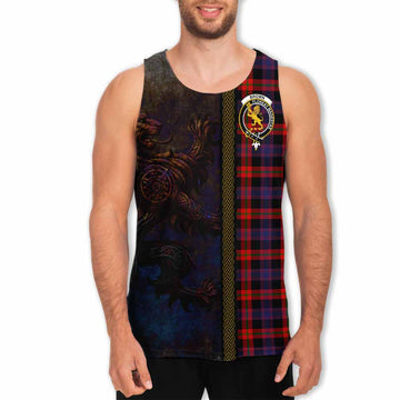 Tartan Vibes Clothing Brown (Broun) Tartan Family Crest Men's Tank Top Alba Gu Brath Be Brave Lion Ancient Style