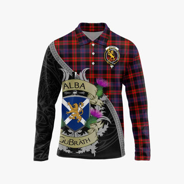 Tartan Vibes Clothing Brown (Broun) Tartan Family Crest Long Sleeve Polo Shirt Lion Rampant Royal Thistle Shield Celtic Inspired