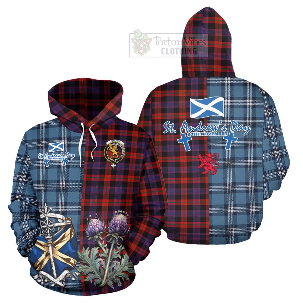 Tartan Vibes Clothing Brown (Broun) Tartan Hoodie Happy St. Andrew's Day Half Tartan Style