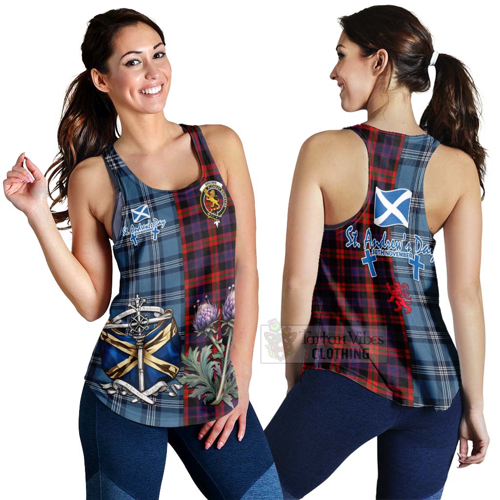 Tartan Vibes Clothing Brown (Broun) Tartan Women's Racerback Tanks Happy St. Andrew's Day Half Tartan Style