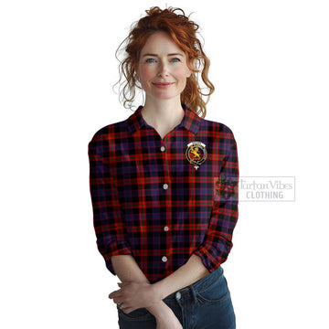Tartan Vibes Clothing Brown (Broun) Tartan Women's Casual Shirt with Family Crest Celtic Skull Style