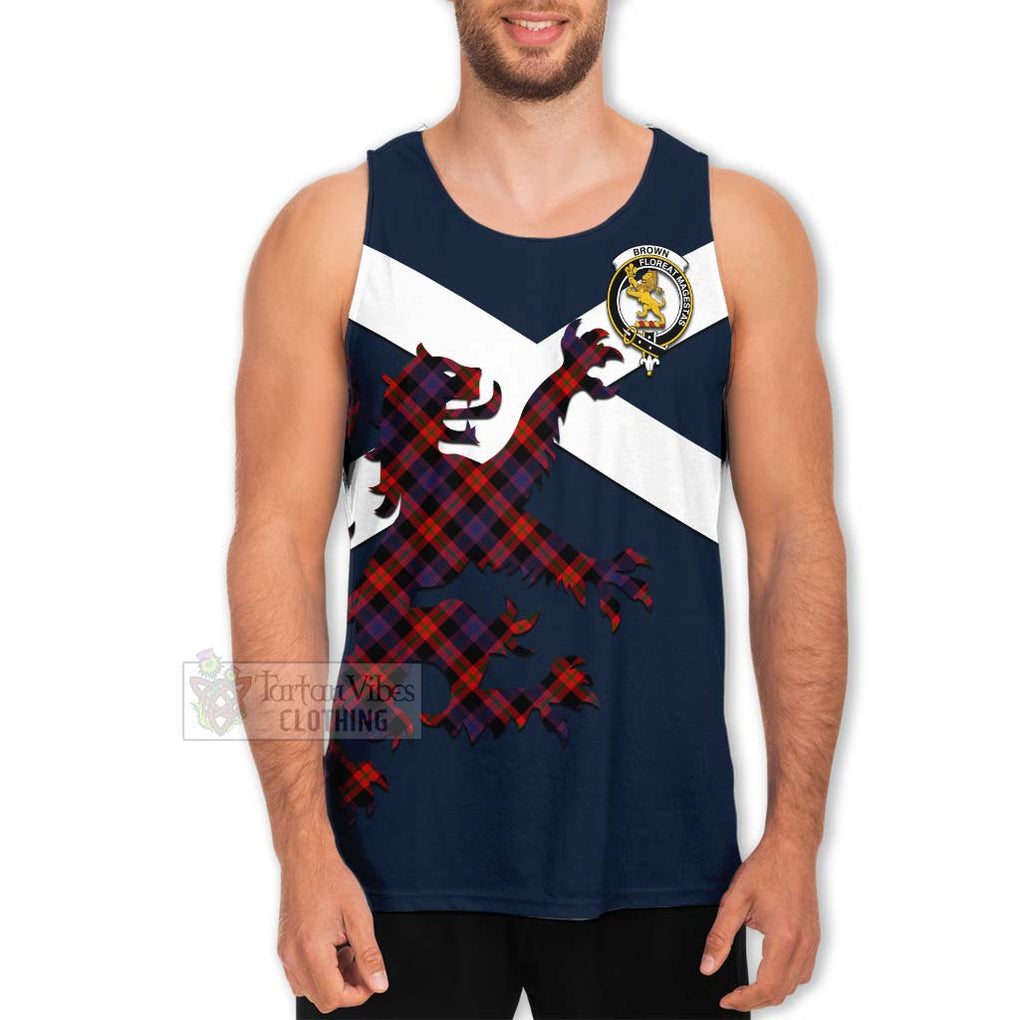 Tartan Vibes Clothing Brown (Broun) Tartan Lion Rampant Men's Tank Top – Proudly Display Your Heritage with Alba Gu Brath and Clan Name