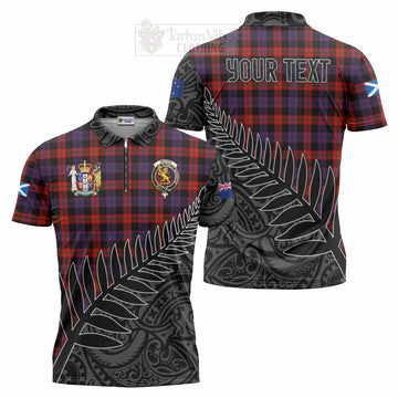 Tartan Vibes Clothing Brown (Broun) Crest Tartan Zipper Polo Shirt with New Zealand Silver Fern Half Style